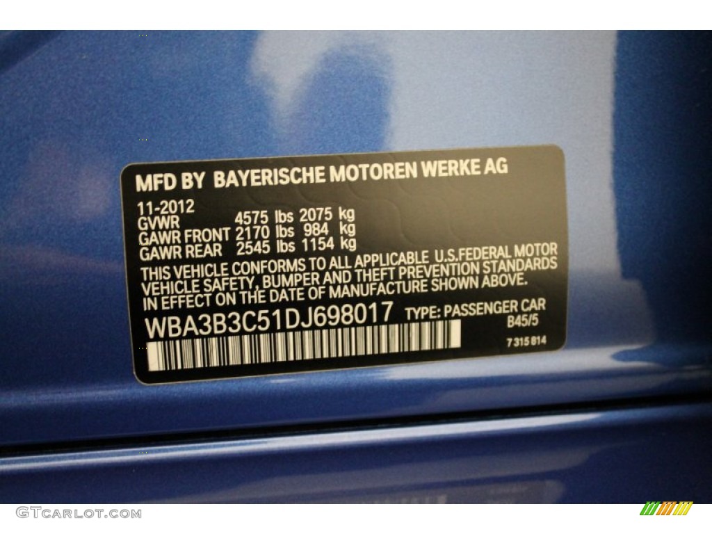 2013 3 Series Color Code B45 for Estoril Blue Photo #75849391