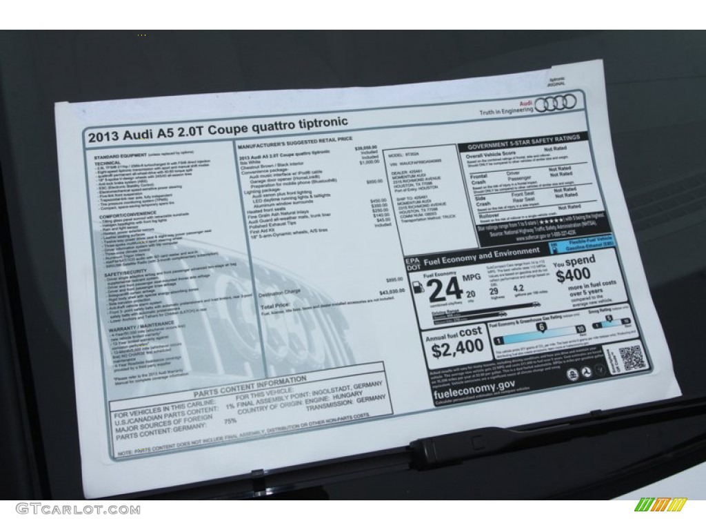 2013 Audi A5 2.0T quattro Coupe Window Sticker Photo #75855571