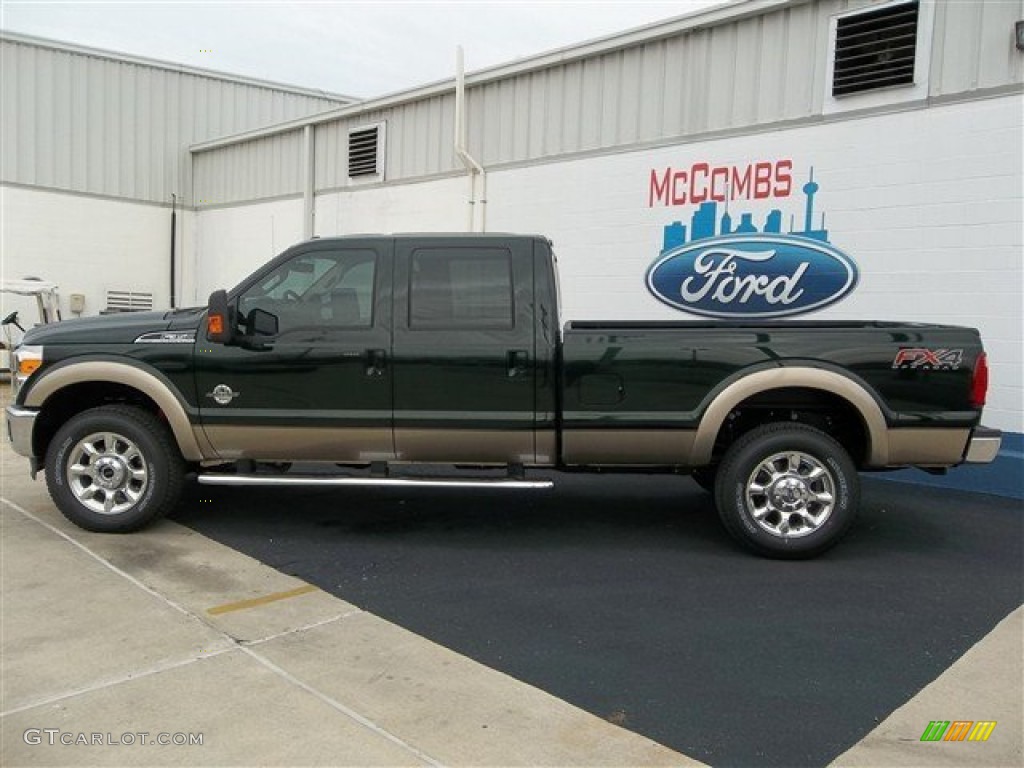 2013 F350 Super Duty Lariat Crew Cab 4x4 - Green Gem Metallic / Adobe photo #2