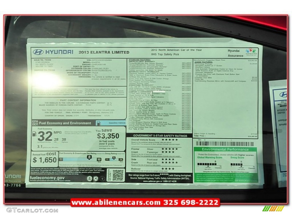 2013 Elantra Limited - Sparkling Ruby / Beige photo #11