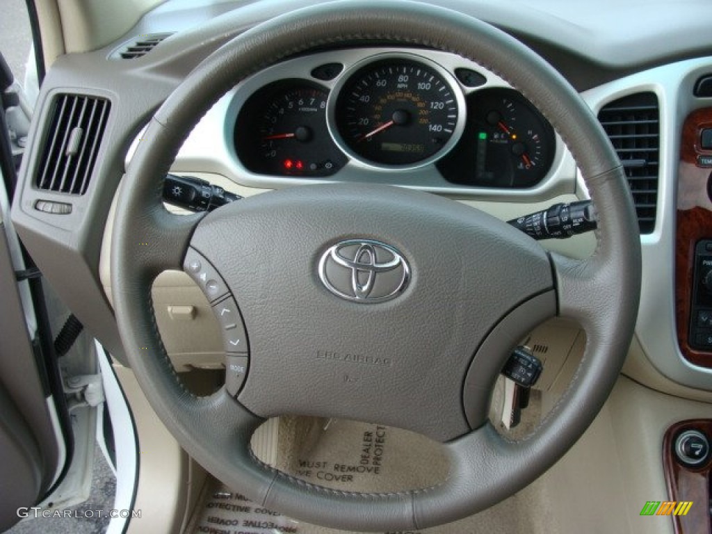 2005 Toyota Highlander Limited 4WD Ivory Steering Wheel Photo #75889075