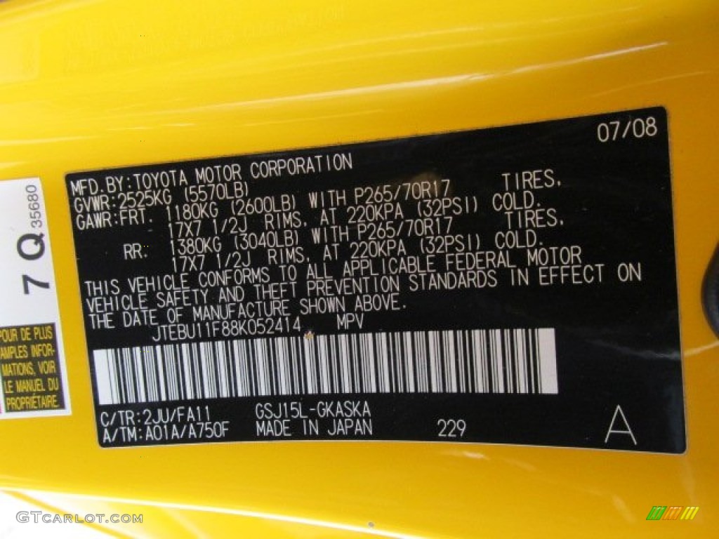 2008 Toyota FJ Cruiser 4WD Color Code Photos