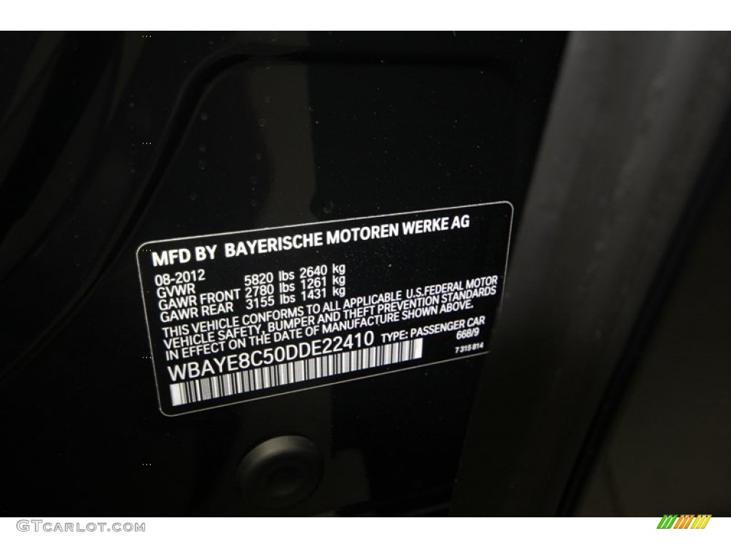 2013 7 Series Color Code 668 for Jet Black Photo #75907773