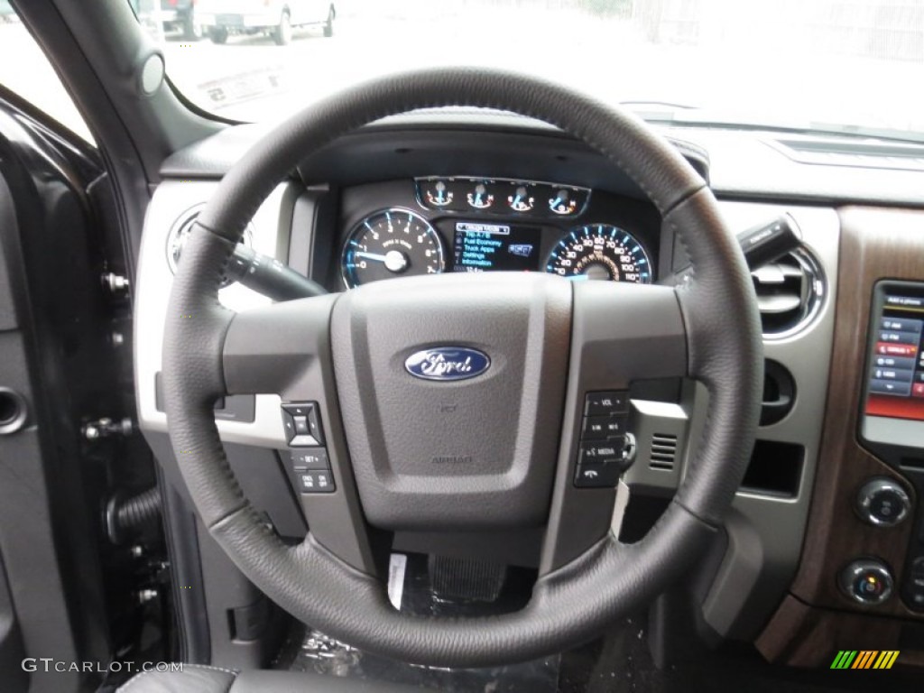 2013 Ford F150 Lariat SuperCrew Black Steering Wheel Photo #75909770