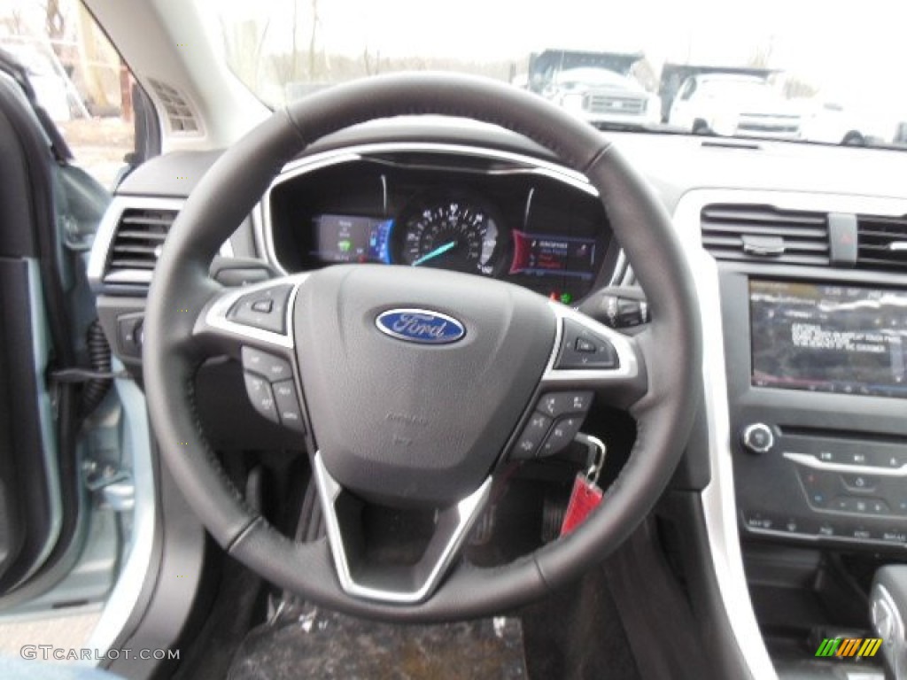 2013 Ford Fusion Hybrid SE SE Appearance Package Charcoal Black/Red Stitching Steering Wheel Photo #75910027