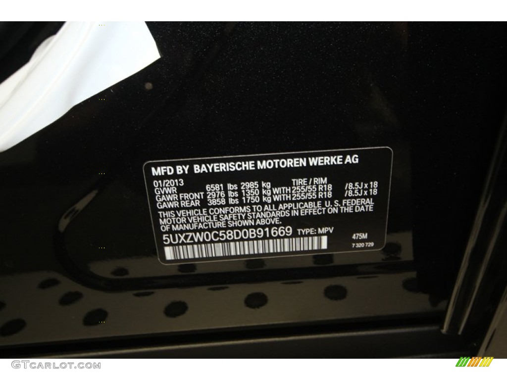 2013 X5 Color Code 475 for Black Sapphire Metallic Photo #75910044