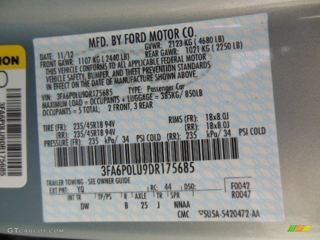 2013 Fusion Color Code YQ for Ice Storm Metallic Photo #75910067