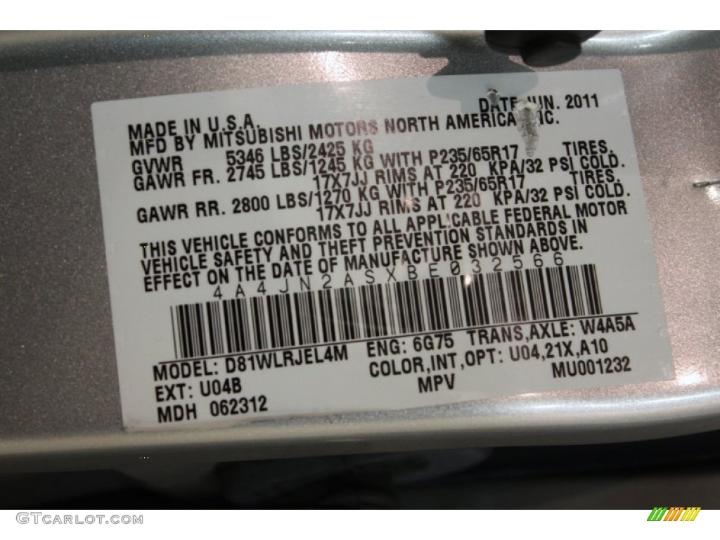 2011 Endeavor Color Code U04 for Quick Silver Metallic Photo #75910139