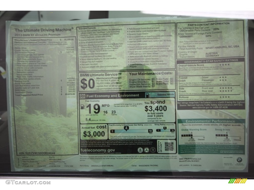 2013 BMW X5 xDrive 35i Premium Window Sticker Photo #75910837