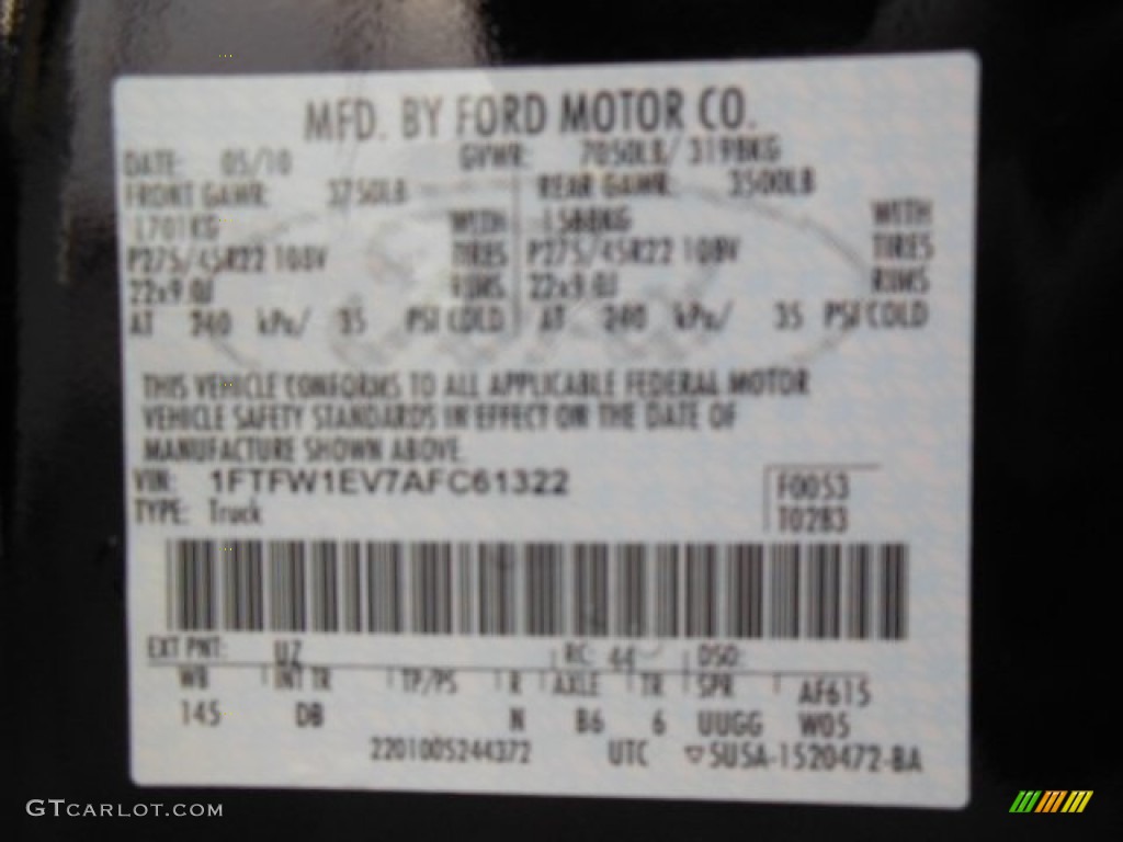 2010 Ford F150 Harley-Davidson SuperCrew 4x4 Color Code Photos