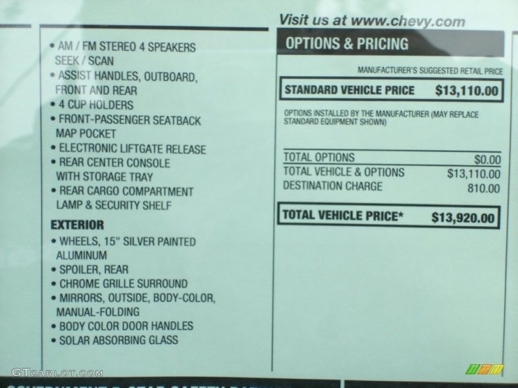 2013 Chevrolet Spark LS Window Sticker Photo #75931054