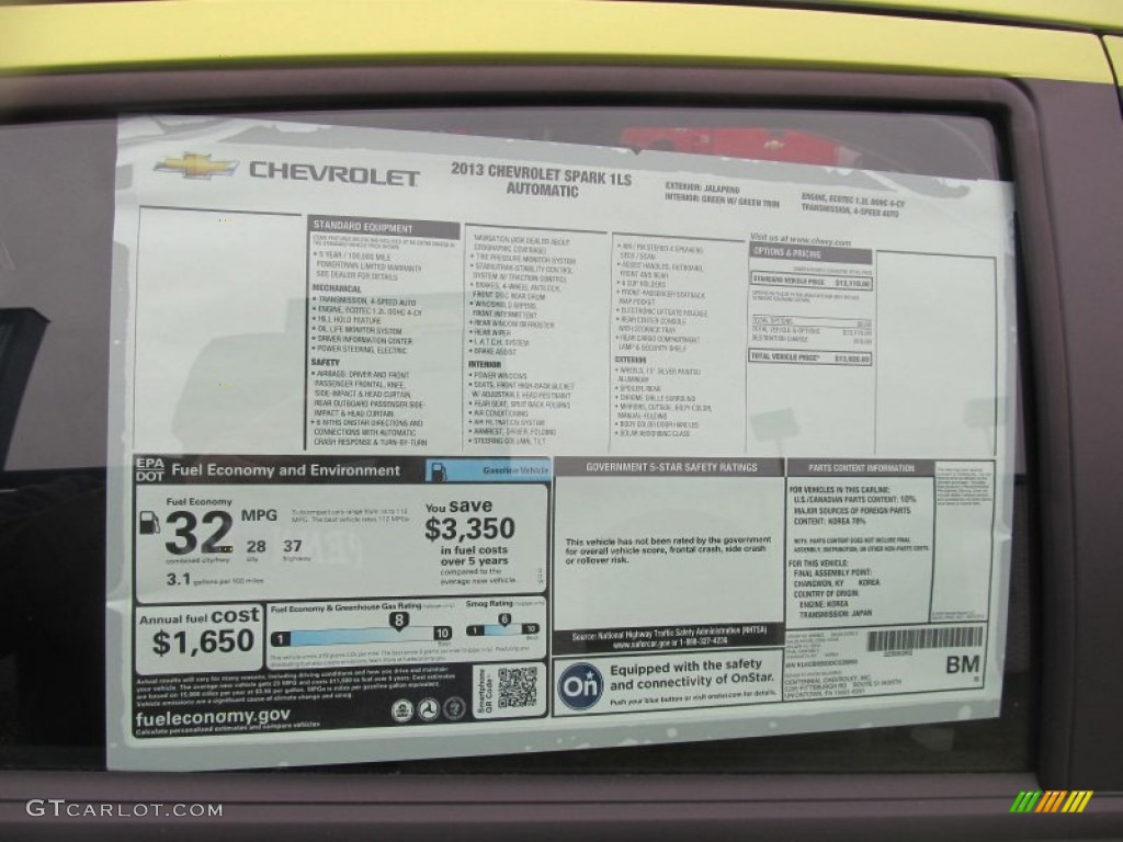 2013 Chevrolet Spark LS Window Sticker Photo #75938093