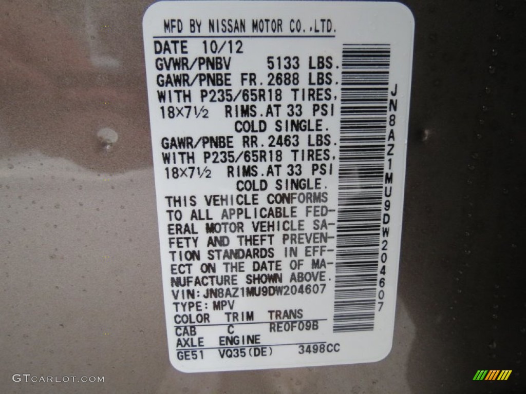 2013 Murano Color Code CAB for Tinted Bronze Photo #75947494