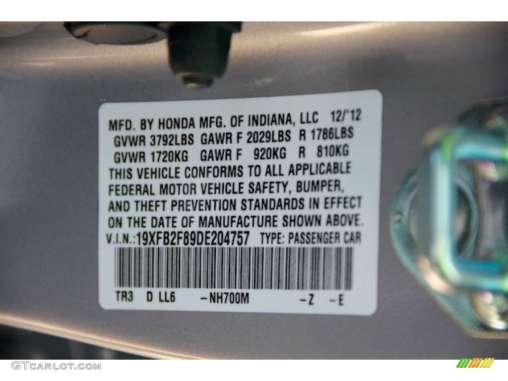 2013 Civic Color Code NH700M for Alabaster Silver Metallic Photo #75948929