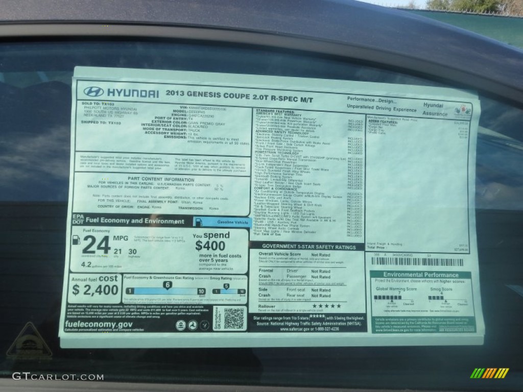 2013 Hyundai Genesis Coupe 2.0T R-Spec Window Sticker Photo #75986267