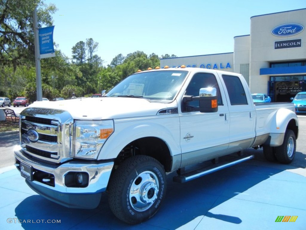 2012 F350 Super Duty Lariat Crew Cab 4x4 Dually - White Platinum Metallic Tri-Coat / Black photo #1