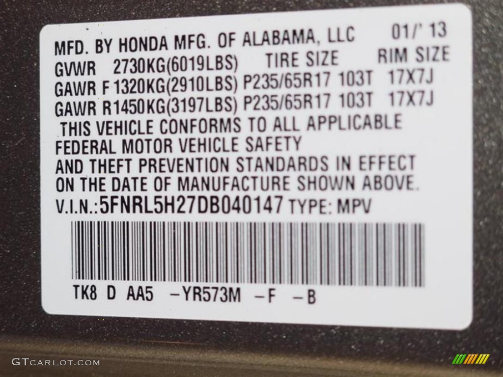 2013 Odyssey Color Code YR573M for Mocha Metallic Photo #75987934