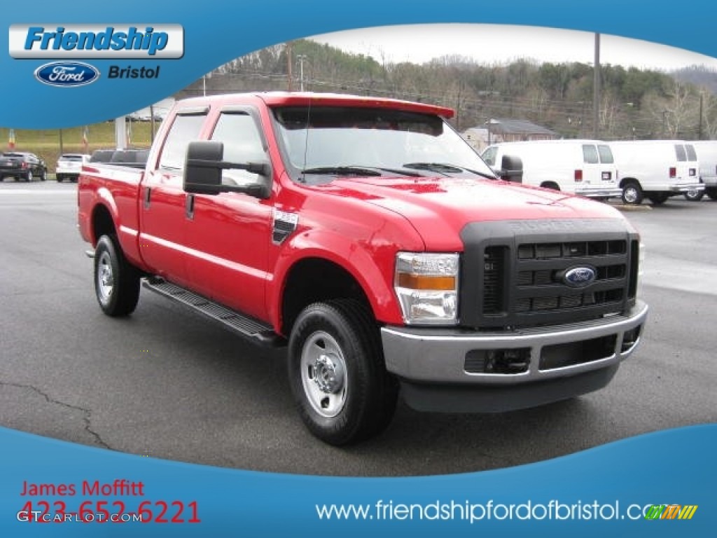 2008 F350 Super Duty XL Crew Cab 4x4 - Bright Red / Medium Stone photo #4