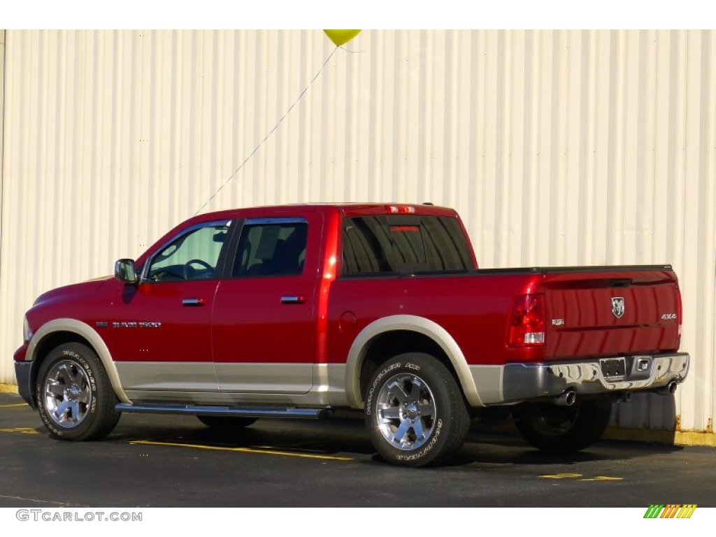 2011 Ram 1500 Laramie Crew Cab 4x4 - Deep Cherry Red Crystal Pearl / Light Pebble Beige/Bark Brown photo #4