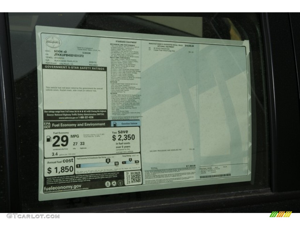 2013 Scion xD Standard xD Model Window Sticker Photo #76002274