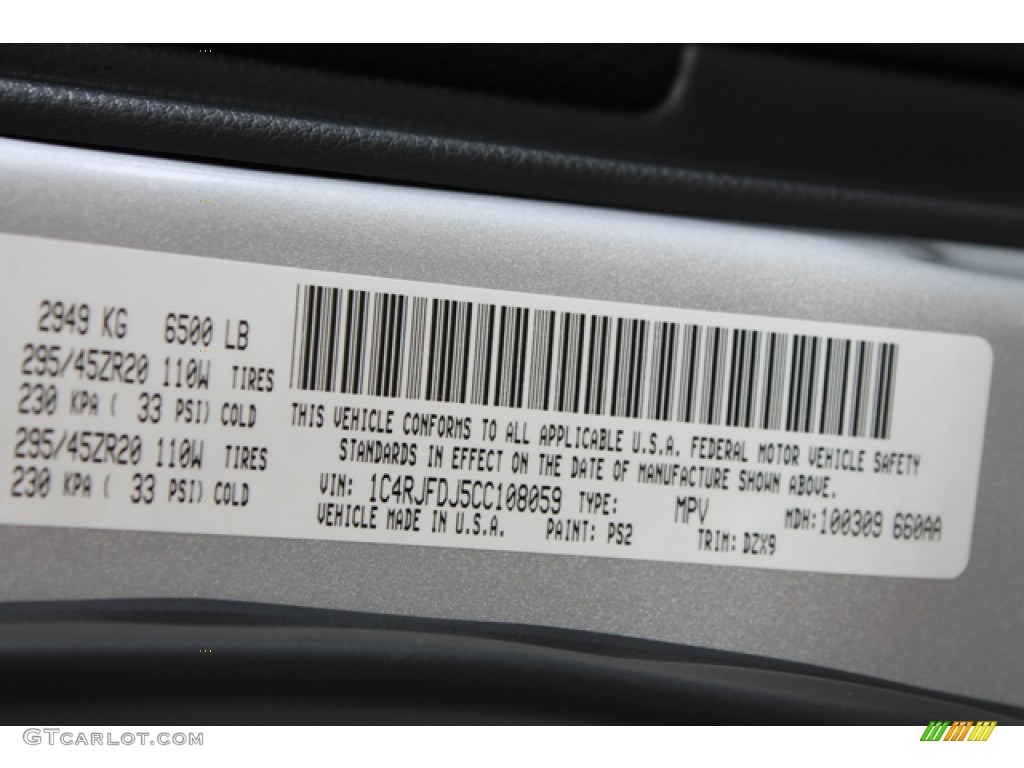 2012 Grand Cherokee Color Code PS2 for Bright Silver Metallic Photo #76008529