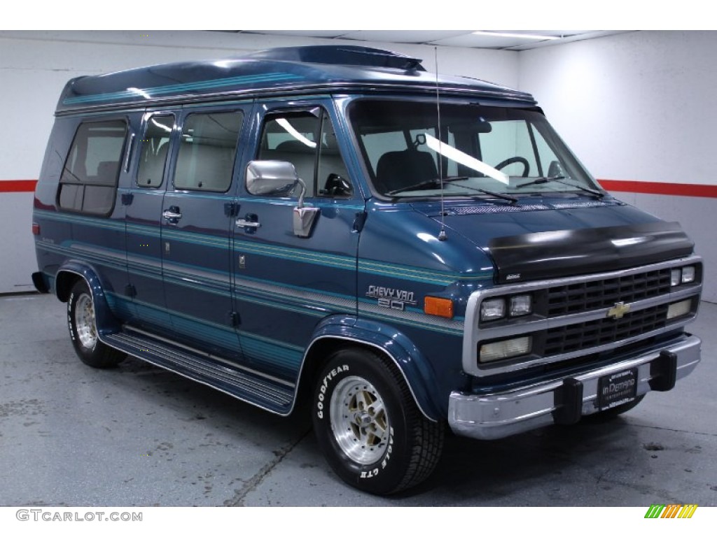 Bright Blue Metallic 1993 Chevrolet Chevy Van G20 Passenger Conversion Exterior Photo #76009049