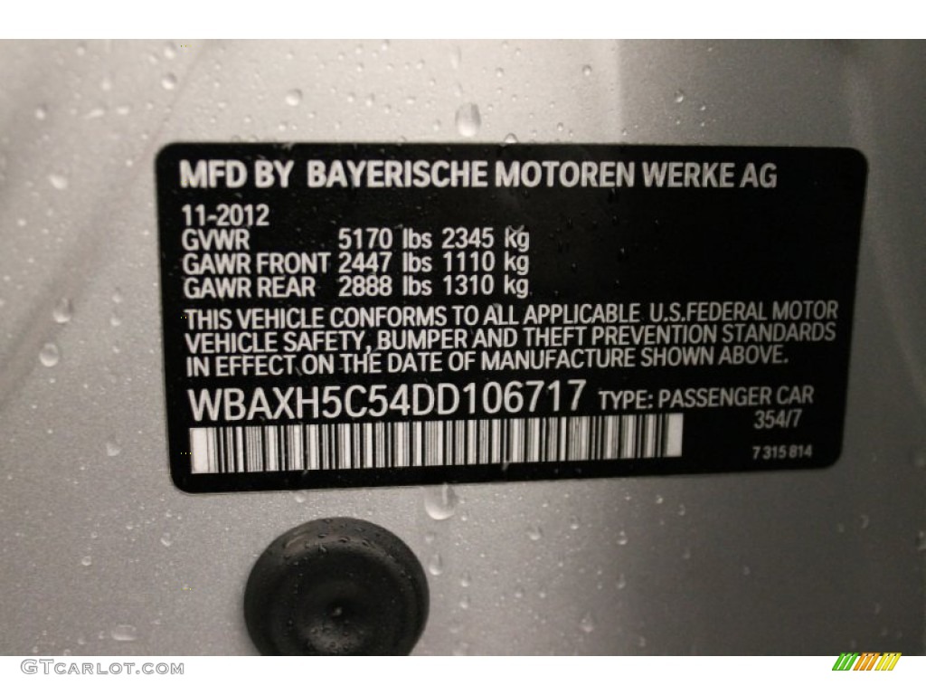 2013 5 Series Color Code 354 for Titanium Silver Metallic Photo #76009210
