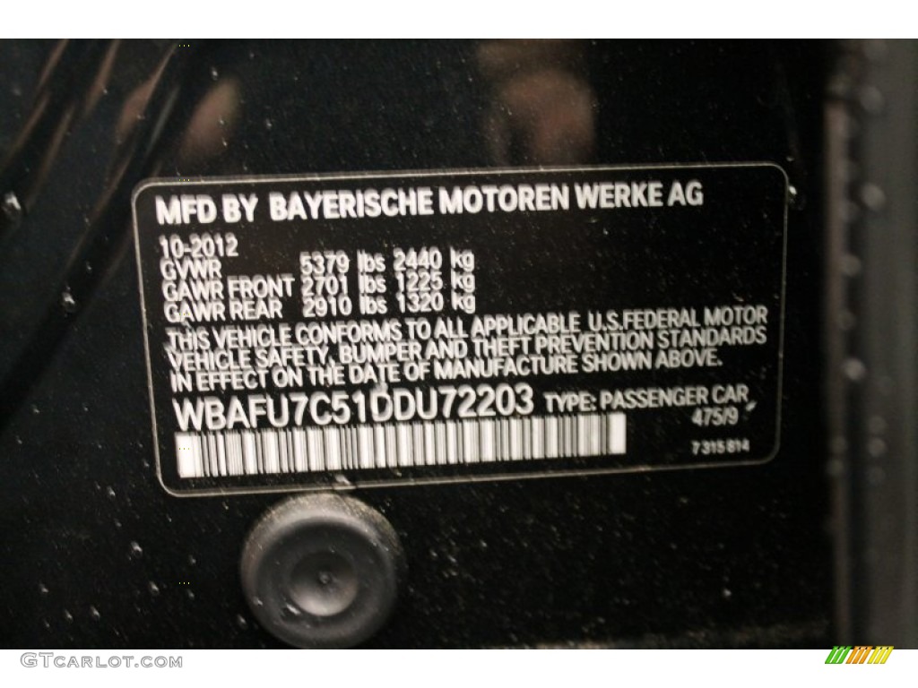 2013 5 Series Color Code 475 for Black Sapphire Metallic Photo #76009430
