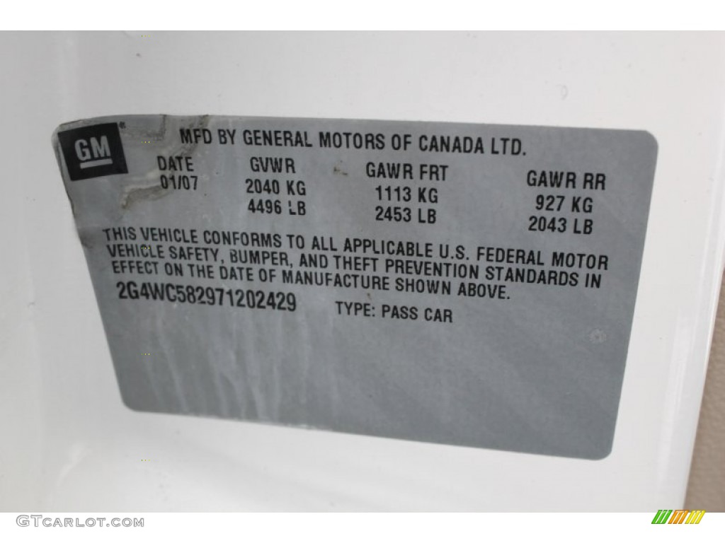 2007 Buick LaCrosse CX Info Tag Photo #76027977