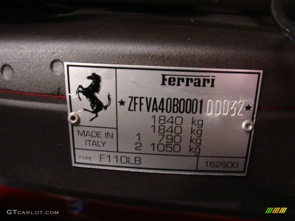 1995 Ferrari F512 M Standard F512 M Model Info Tag Photo #76030794