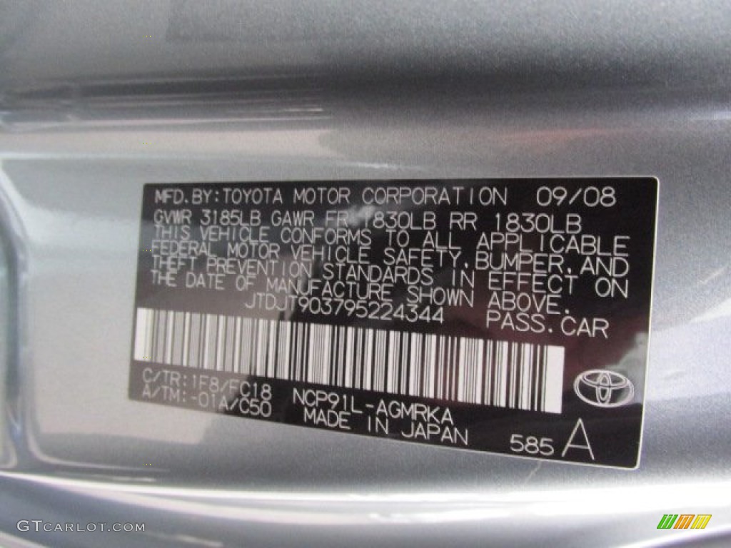 2009 Yaris Color Code 1F8 for Meteorite Metallic Photo #76041243