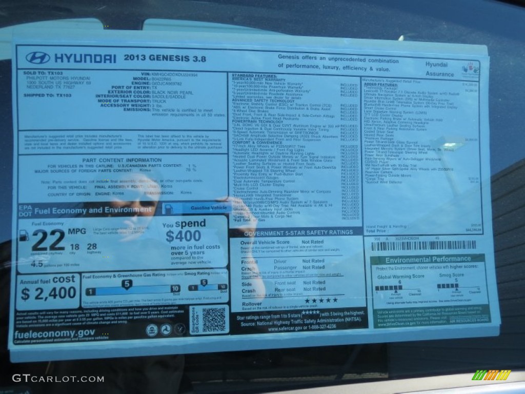 2013 Hyundai Genesis 3.8 Sedan Window Sticker Photo #76045632