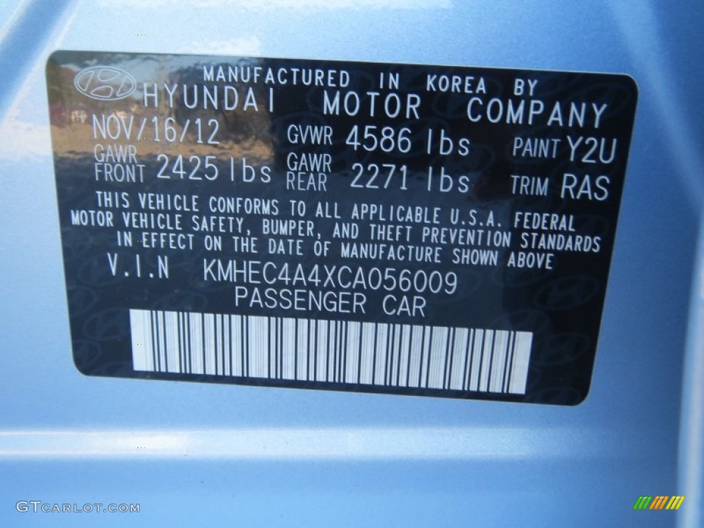 2012 Sonata Hybrid - Blue Sky Metallic / Gray photo #37
