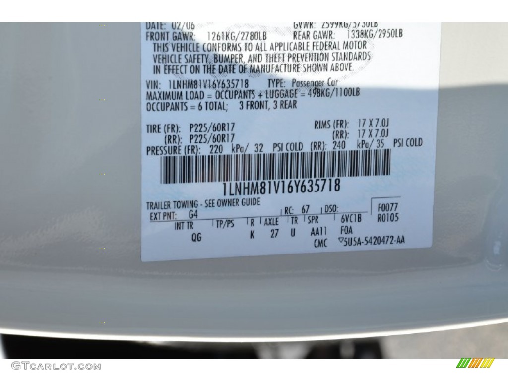 2006 Town Car Color Code G4 for Cashmere Tri-Coat Photo #76055786