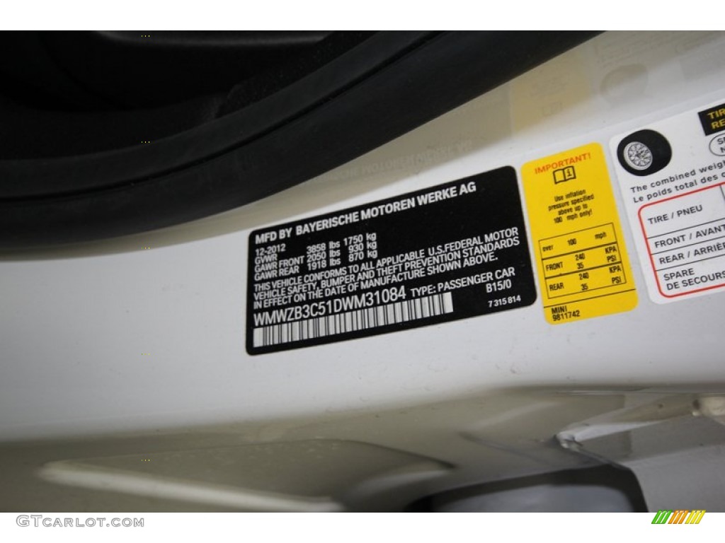 2013 Cooper Color Code B15 for Light White Photo #76057176