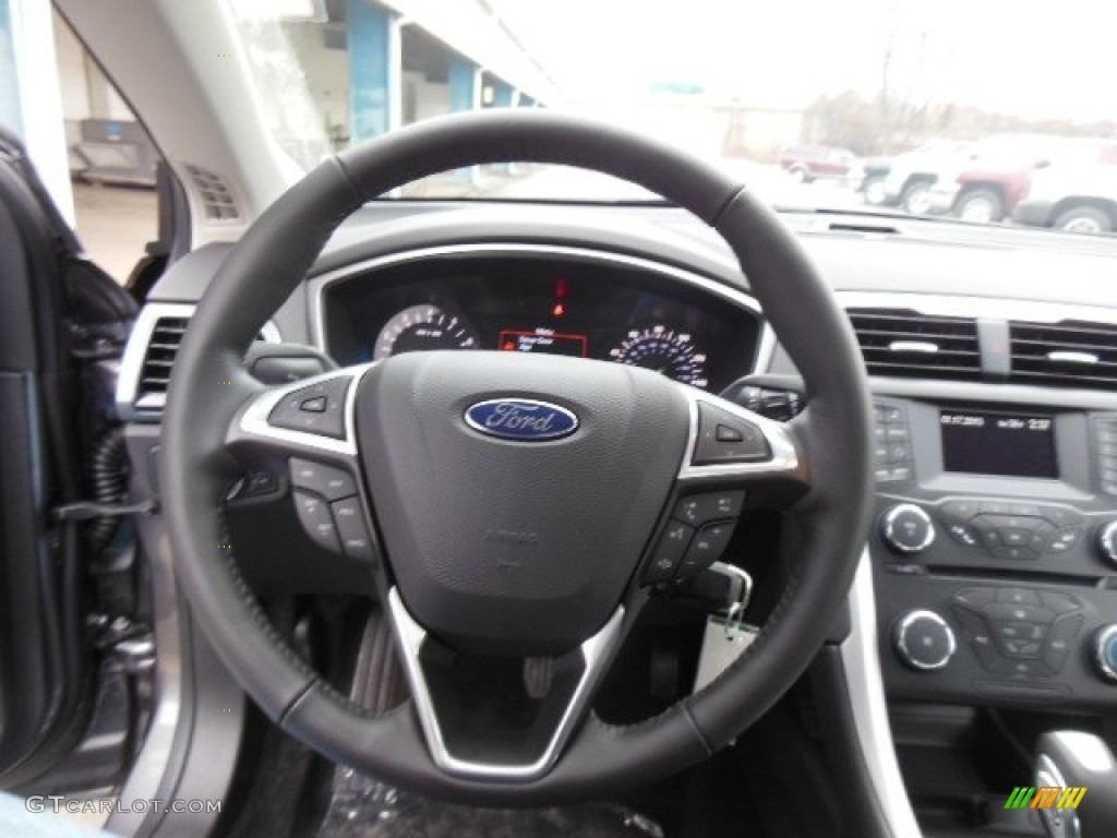 2013 Ford Fusion SE 1.6 EcoBoost SE Appearance Package Charcoal Black/Red Stitching Steering Wheel Photo #76061019