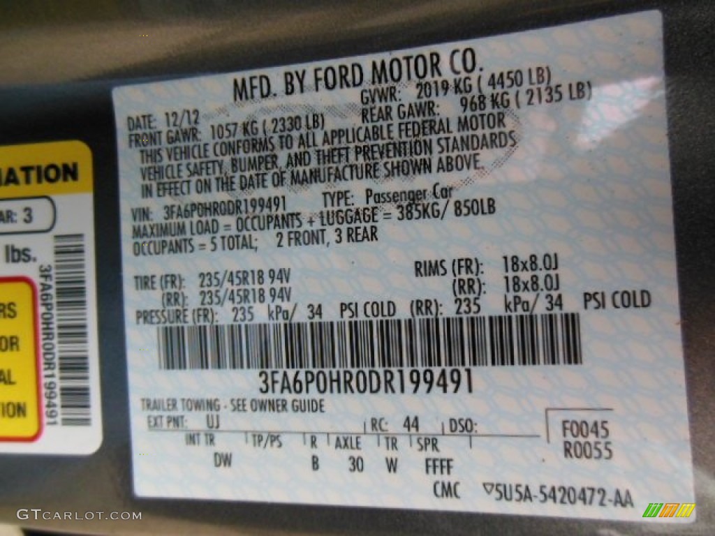 2013 Fusion Color Code UJ for Sterling Gray Metallic Photo #76061037