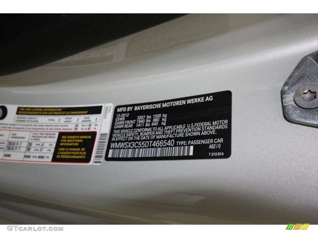 2013 Cooper Color Code A62 for White Silver Metallic Photo #76063266