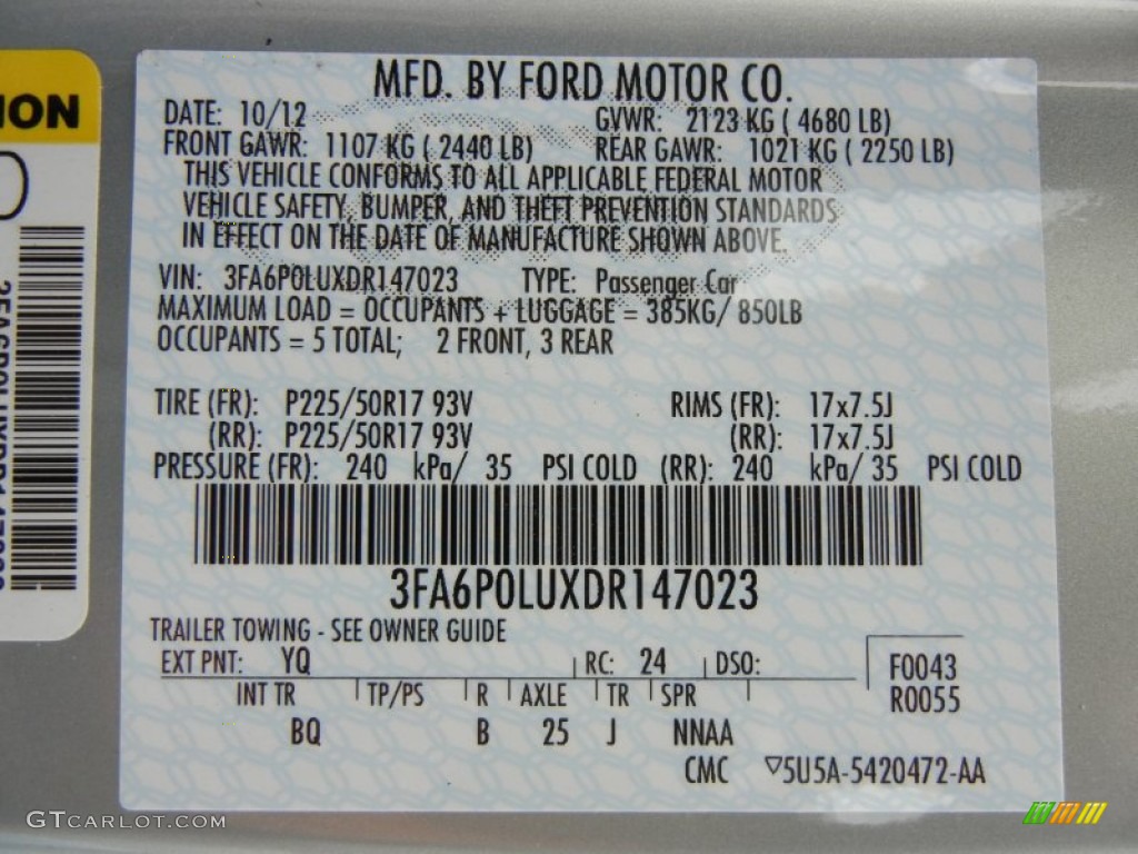 2013 Fusion Color Code YQ for Ice Storm Metallic Photo #76064100