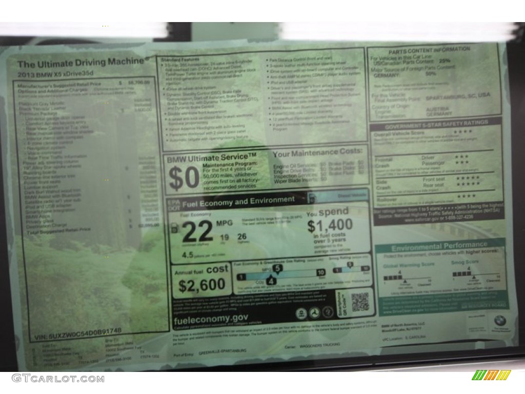 2013 BMW X5 xDrive 35d Window Sticker Photo #76067160