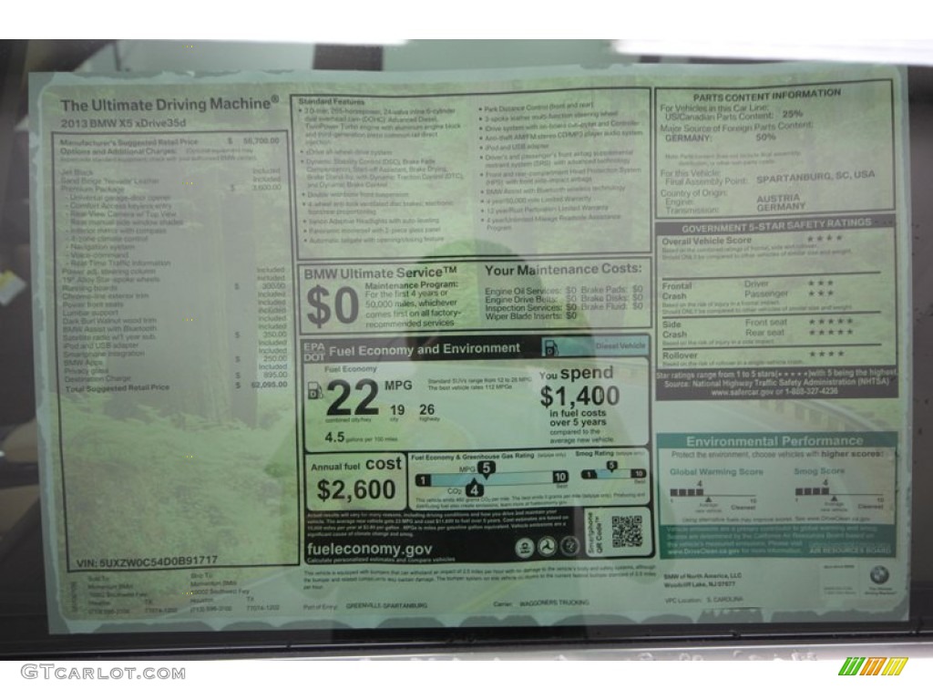 2013 BMW X5 xDrive 35d Window Sticker Photo #76067336