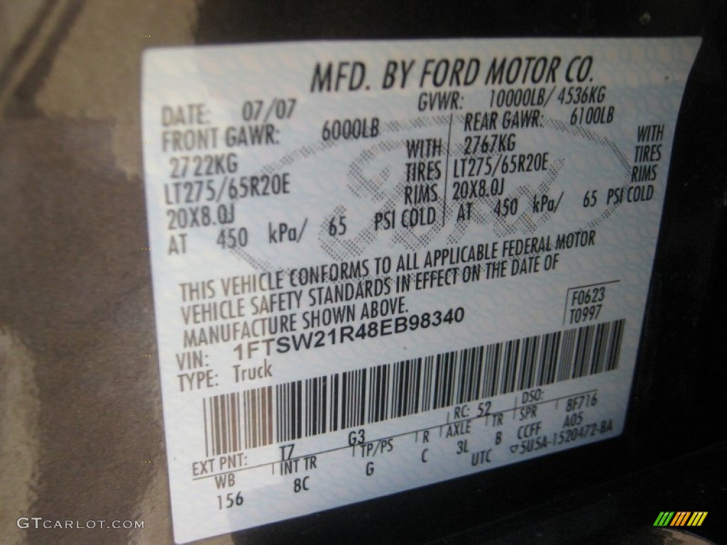 2008 Ford F250 Super Duty Lariat Crew Cab 4x4 Color Code Photos