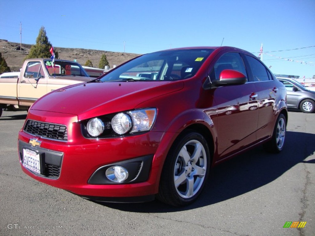2012 Sonic LTZ Sedan - Crystal Red Tintcoat / Jet Black/Dark Titanium photo #3