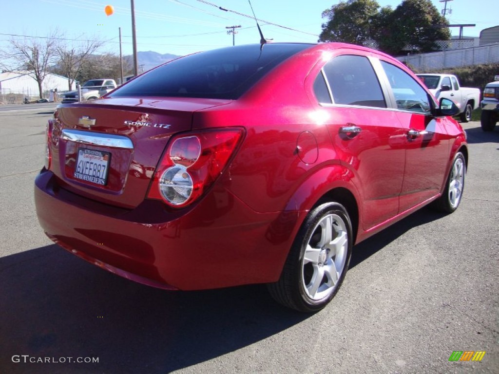 2012 Sonic LTZ Sedan - Crystal Red Tintcoat / Jet Black/Dark Titanium photo #7