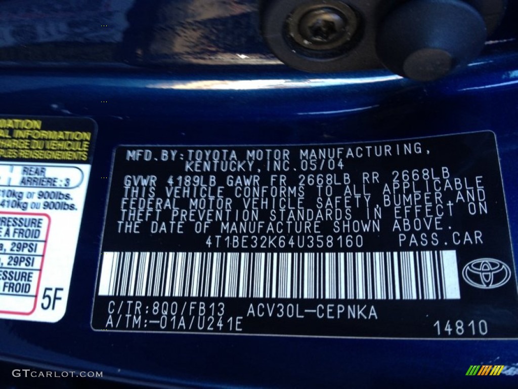 2004 Camry Color Code 8Q0 for Stratosphere Mica Photo #76078517