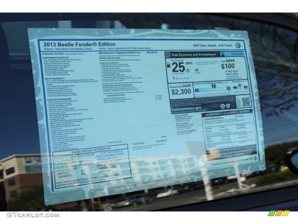 2013 Volkswagen Beetle Turbo Fender Edition Window Sticker Photo #76094880