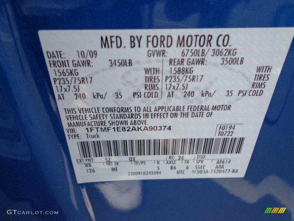 2010 F150 Color Code SZ for Blue Flame Metallic Photo #76096530