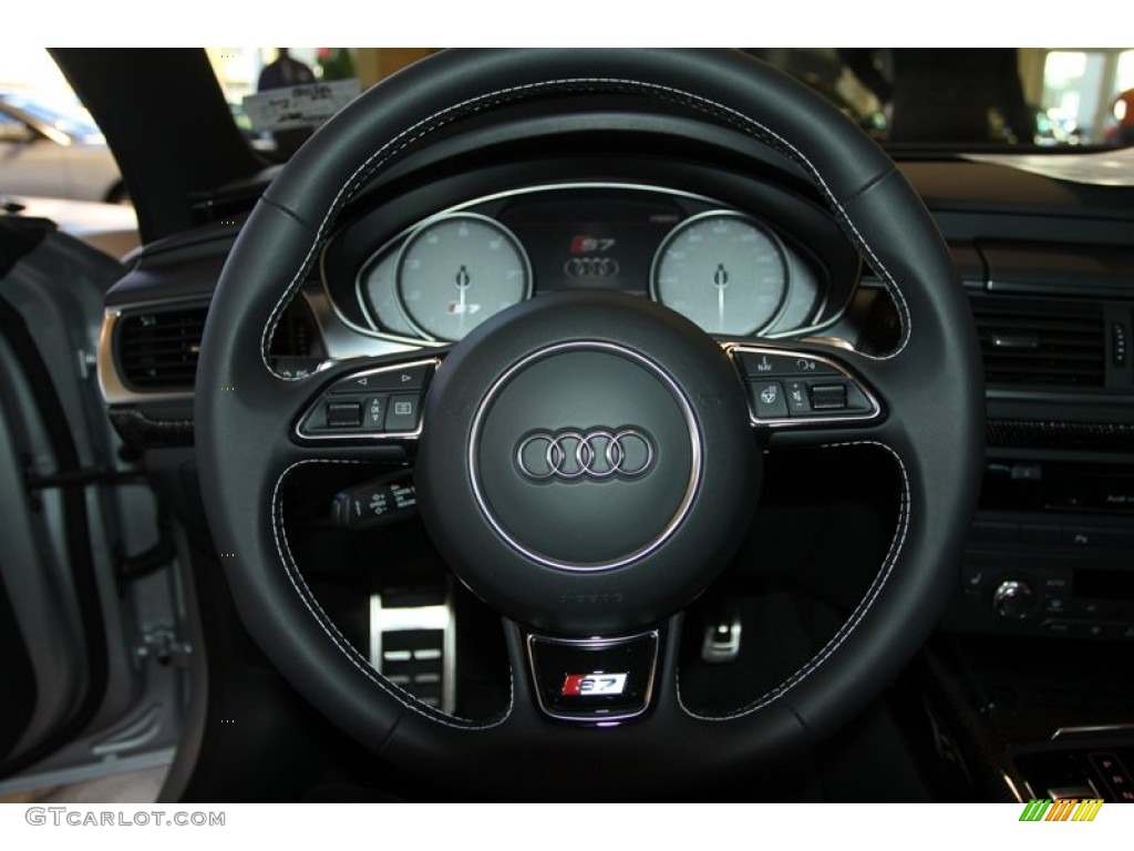 2013 Audi S7 4.0 TFSI quattro Black Valcona leather with diamond stitching Steering Wheel Photo #76097981