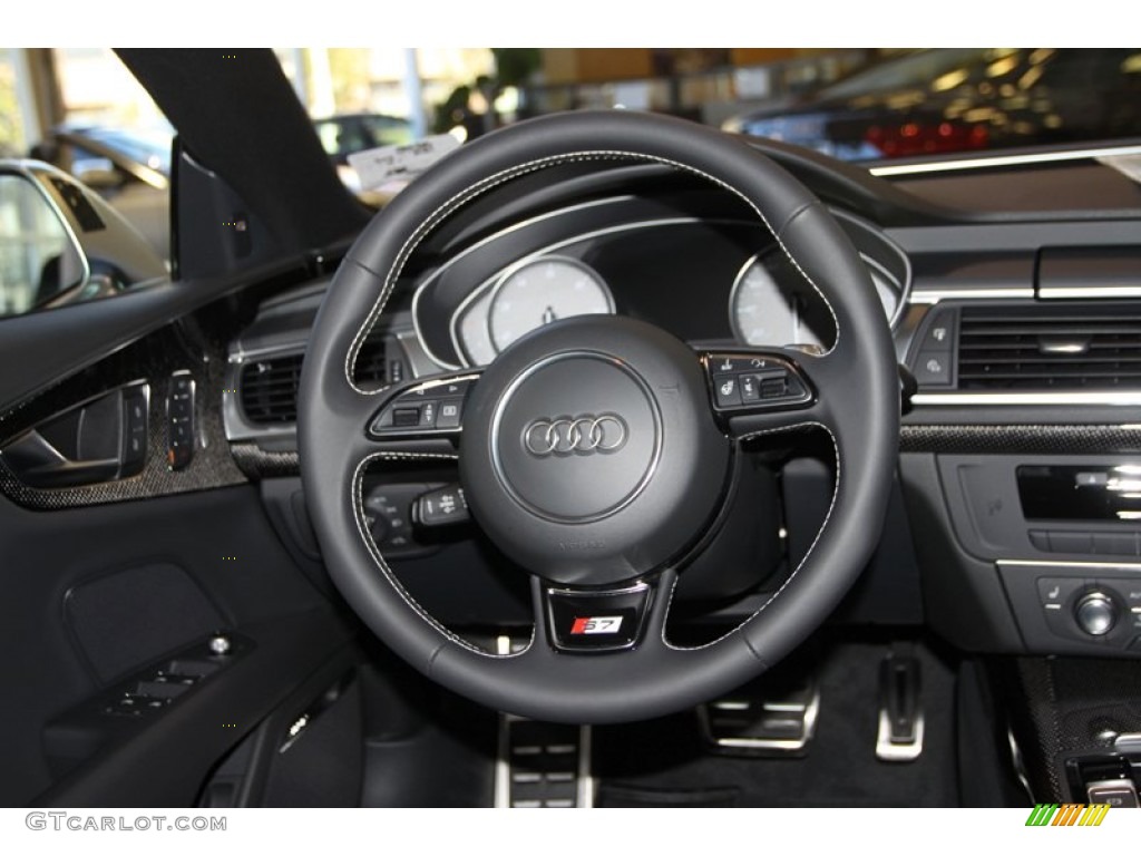 2013 Audi S7 4.0 TFSI quattro Black Valcona leather with diamond stitching Steering Wheel Photo #76098080