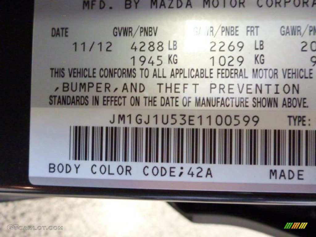 2014 MAZDA6 Color Code 42A for Meteor Gray Mica Photo #76100981